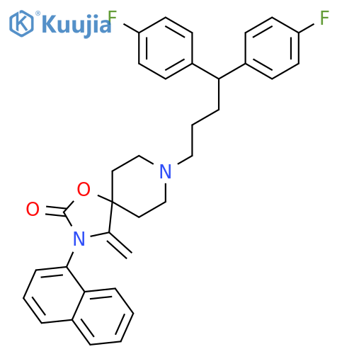 8-[4,4-bis(4-fluorophenyl)butyl]-4-methylidene-3-naphthalen-1-yl-1-oxa-3,8-diazaspiro[4.5]decan-2-one structure