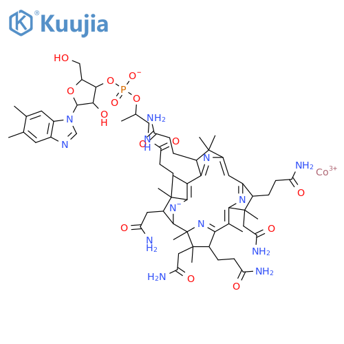 Cobinamide, dihydrogenphosphate (ester), inner salt, 3'-ester with (5,6-dimethyl-1-a-D-ribofuranosyl-1H-benzimidazole-kN3), ion(1+) (9CI) structure