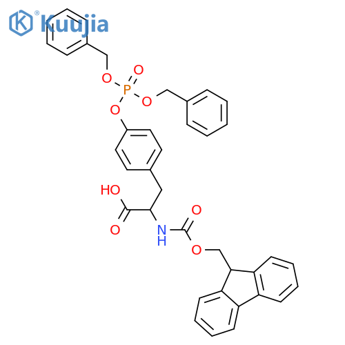 (2S)-3-(4-{bis(benzyloxy)phosphoryloxy}phenyl)-2-({(9H-fluoren-9-yl)methoxycarbonyl}amino)propanoic acid structure