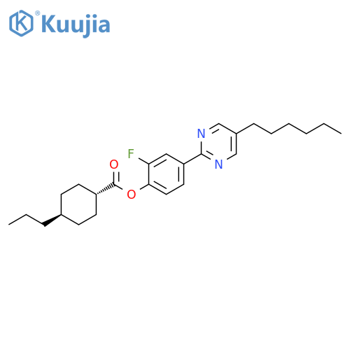 Cyclohexanecarboxylic acid, 4-propyl-, 2-fluoro-4-(5-hexyl-2-pyrimidinyl)phenyl ester, trans- structure