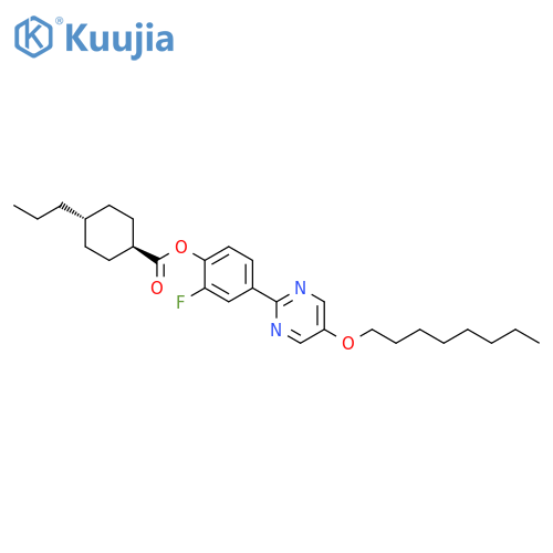 Cyclohexanecarboxylic acid, 4-propyl-,2-fluoro-4-[5-(octyloxy)-2-pyrimidinyl]phenyl ester, trans- structure