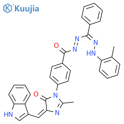 (5E)-5-(1H-indol-3-ylmethylidene)-2-methyl-3-[4-({(E)-[(E)-[2-(2-methylphenyl)hydrazinylidene](phenyl)methyl]diazenyl}carbonyl)phenyl]-3,5-dihydro-4H-imidazol-4-one structure
