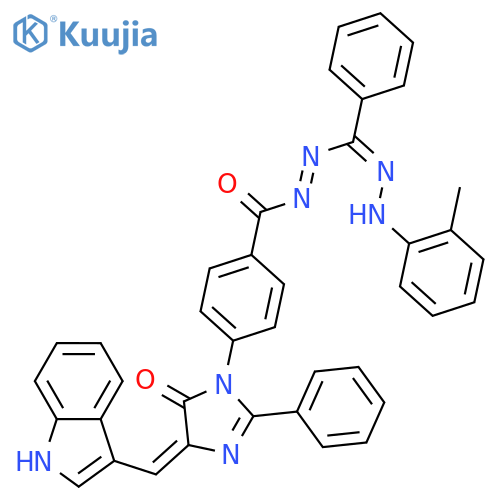 (5E)-5-(1H-indol-3-ylmethylidene)-3-[4-({(E)-[(E)-[2-(2-methylphenyl)hydrazinylidene](phenyl)methyl]diazenyl}carbonyl)phenyl]-2-phenyl-3,5-dihydro-4H-imidazol-4-one structure