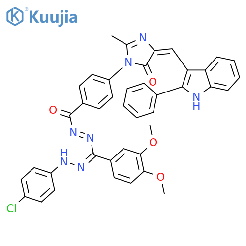 (5Z)-3-[4-({(E)-[(E)-[2-(4-chlorophenyl)hydrazinylidene](3,4-dimethoxyphenyl)methyl]diazenyl}carbonyl)phenyl]-2-methyl-5-[(2-phenyl-1H-indol-3-yl)methylidene]-3,5-dihydro-4H-imidazol-4-one structure
