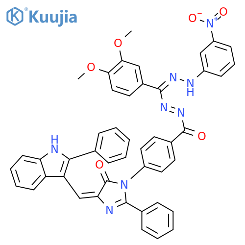 (5Z)-3-(4-{[(E)-{(E)-(3,4-dimethoxyphenyl)[2-(3-nitrophenyl)hydrazinylidene]methyl}diazenyl]carbonyl}phenyl)-2-phenyl-5-[(2-phenyl-1H-indol-3-yl)methylidene]-3,5-dihydro-4H-imidazol-4-one structure