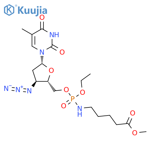 methyl 5-[[[(2S,3S,5R)-3-azido-5-(5-methyl-2,4-dioxo-pyrimidin-1-yl)tetrahydrofuran-2-yl]methoxy-ethoxy-phosphoryl]amino]pentanoate structure