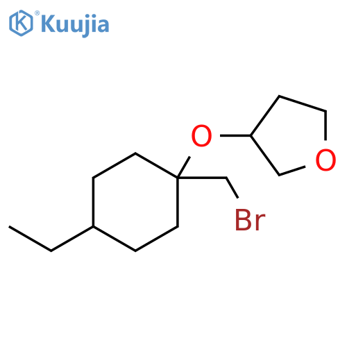 3-{1-(bromomethyl)-4-ethylcyclohexyloxy}oxolane structure