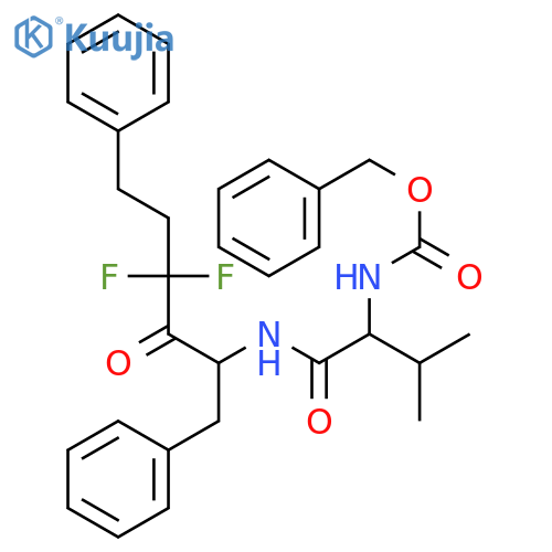benzyl [(2S)-1-{[(2S)-4,4-difluoro-3-oxo-1,6-diphenylhexan-2-yl]amino}-3-methyl-1-oxobutan-2-yl]carbamate structure