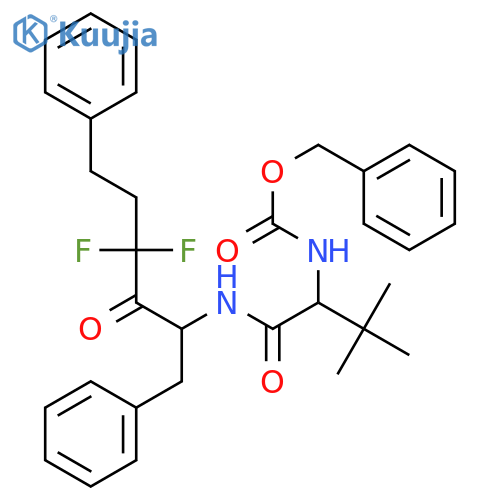 benzyl [(2S)-1-{[(2S)-4,4-difluoro-3-oxo-1,6-diphenylhexan-2-yl]amino}-3,3-dimethyl-1-oxobutan-2-yl]carbamate structure
