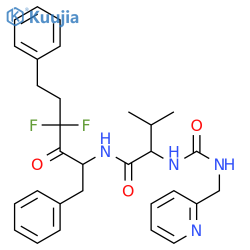 N-[(2S)-4,4-difluoro-3-oxo-1,6-diphenylhexan-2-yl]-N~2~-[(pyridin-2-ylmethyl)carbamoyl]-L-valinamide structure