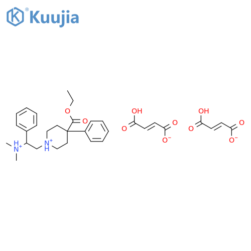 1-[2-(dimethylammonio)-2-phenylethyl]-4-(ethoxycarbonyl)-4-phenylpiperidinium bis[(2Z)-3-carboxyprop-2-enoate] structure