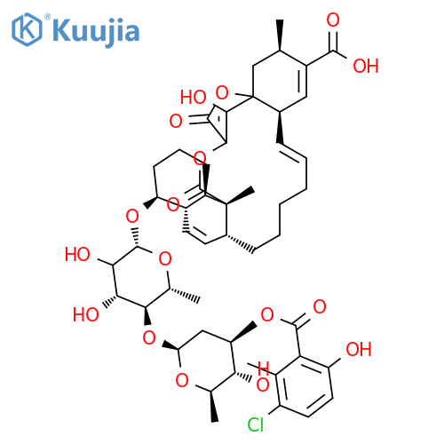 18H-16a,19-Metheno-16aH-benzo[e]naphtho[2,1-m][1,4]dioxacyclopentadecin-14-carboxylicacid, 4-[[(2x)-4-O-[3-O-(3-chloro-6-hydroxy-2-methylbenzoyl)-2,6-dideoxy-b-D-arabino-hexopyranosyl]-6-deoxy-b-D-arabino-hexopyranosyl]oxy]-1,2,3,4,4a,6a,7,8,9,10,12a,15,16,21,21a,21b-hexadecahydro-22-hydroxy-15,21a-dimethyl-18,21-dioxo-,(4S,4aS,6aR,11E,12aR,15R,16aS,21aR,21bR)- (9CI) structure