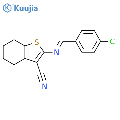 2-[(E)-[(4-chlorophenyl)methylidene]amino]-4,5,6,7-tetrahydro-1-benzothiophene-3-carbonitrile structure