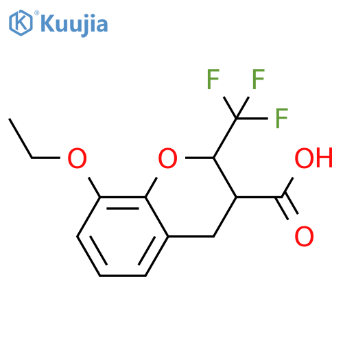 8-ethoxy-2-(trifluoromethyl)-3,4-dihydro-2H-1-benzopyran-3-carboxylic acid structure