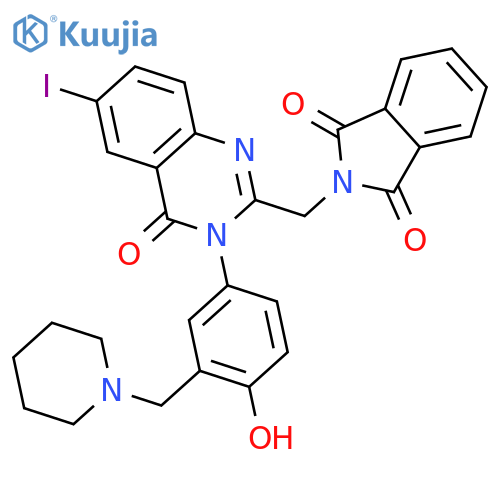 1H-Isoindole-1,3(2H)-dione,2-[[3,4-dihydro-3-[4-hydroxy-3-(1-piperidinylmethyl)phenyl]-6-iodo-4-oxo-2-quinazolinyl]methyl]- structure