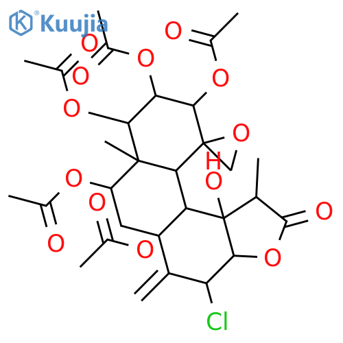 (1R,3aR,4S,8S,8aS,9R,10R,11R,12aS,13S,13aR)-4-chloro-13a-hydroxy-1,8a-dimethyl-5-methylidene-2-oxotetradecahydro-2H-spiro[benzo[4,5]cyclodeca[1,2-b]furan-12,2'-oxirane]-8,9,10,11,13-pentayl pentaacetate structure