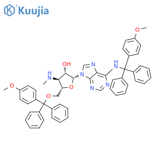 9-{3-deoxy-5-O-[(4-methoxyphenyl)(diphenyl)methyl]-3-(methylamino)-beta-D-arabinofuranosyl}-N-[(4-methoxyphenyl)(diphenyl)methyl]-9H-purin-6-amine structure