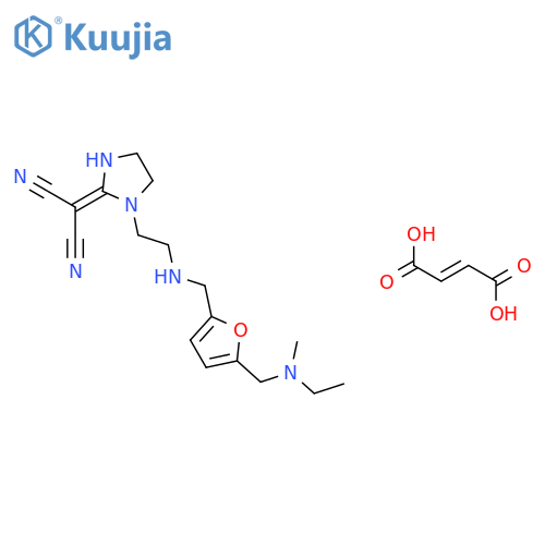 [1-(2-{[(5-{[ethyl(methyl)amino]methyl}furan-2-yl)methyl]amino}ethyl)imidazolidin-2-ylidene]propanedinitrile (2E)-but-2-enedioate structure