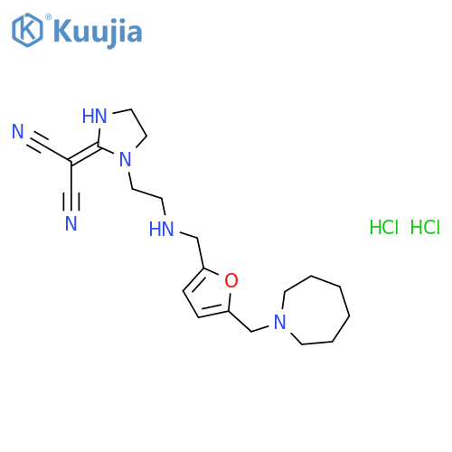 {1-[2-({[5-(azepan-1-ylmethyl)furan-2-yl]methyl}amino)ethyl]imidazolidin-2-ylidene}propanedinitrile dihydrochloride structure