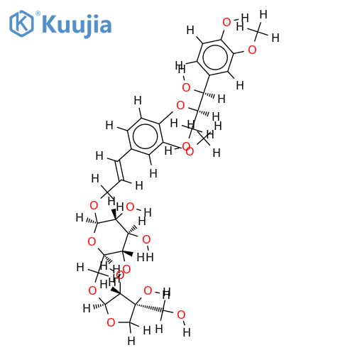(7S,8R)-9'-[beta-D-apiofuranosyl-(1->6)-beta-D-glucopyranosyloxy]-3,3'-dimethoxy-8,4'-oxyneolign-7'-ene-4,7,9-triol structure