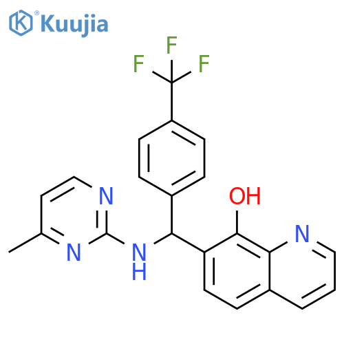 7-(((4-Methylpyrimidin-2-yl)amino)(4-(trifluoromethyl)phenyl)methyl)quinolin-8-ol structure