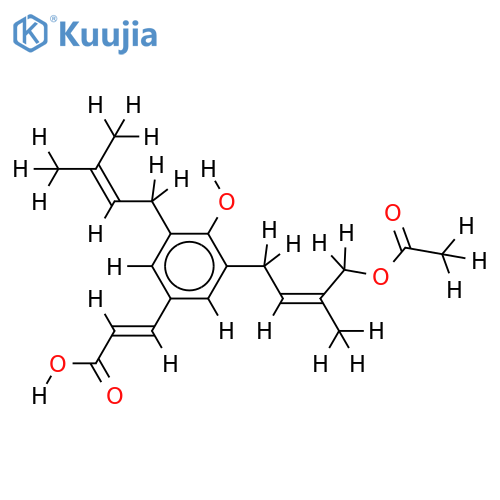 3-(5'-acetoxyprenyl)-5-prenyl-7E-p-coumaric acid structure
