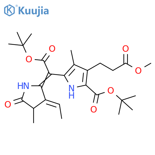 1H-Pyrrole-3-propanoic acid, 2-[(1,1-dimethylethoxy)carbonyl]-5-[(5Z)-2-(1,1-dimethylethoxy)-1-[(3E)-3-ethylidene-4-methyl-5-oxo-2-pyrrolidinylidene]-2-oxoethyl]-4-methyl-, methyl ester structure
