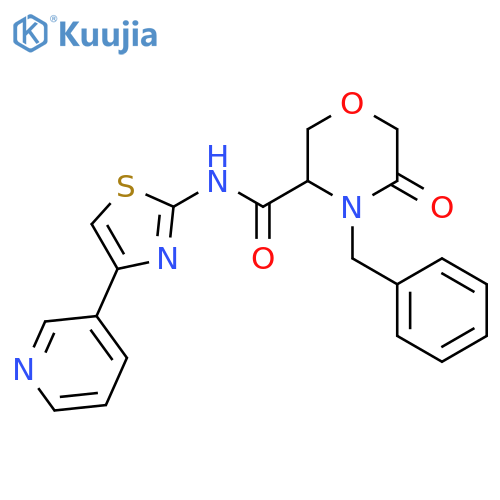 4-benzyl-5-oxo-N-4-(pyridin-3-yl)-1,3-thiazol-2-ylmorpholine-3-carboxamide structure