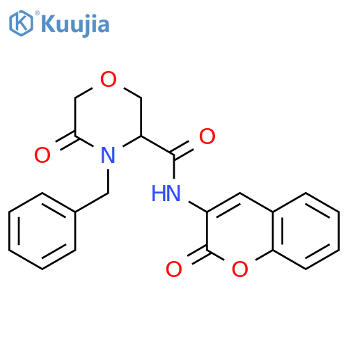 4-benzyl-5-oxo-N-(2-oxo-2H-chromen-3-yl)morpholine-3-carboxamide structure