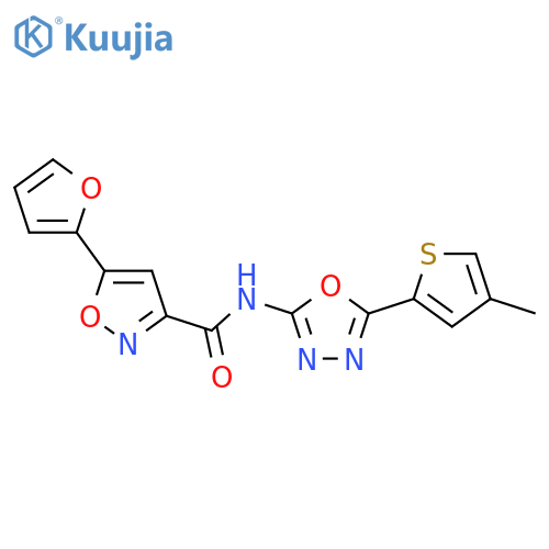 5-(furan-2-yl)-N-5-(4-methylthiophen-2-yl)-1,3,4-oxadiazol-2-yl-1,2-oxazole-3-carboxamide structure
