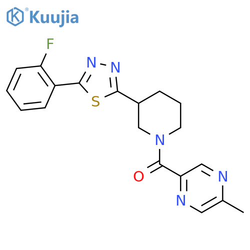 2-{3-5-(2-fluorophenyl)-1,3,4-thiadiazol-2-ylpiperidine-1-carbonyl}-5-methylpyrazine structure