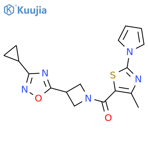 3-cyclopropyl-5-{1-4-methyl-2-(1H-pyrrol-1-yl)-1,3-thiazole-5-carbonylazetidin-3-yl}-1,2,4-oxadiazole structure