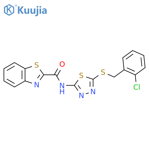 N-(5-{[(2-chlorophenyl)methyl]sulfanyl}-1,3,4-thiadiazol-2-yl)-1,3-benzothiazole-2-carboxamide structure
