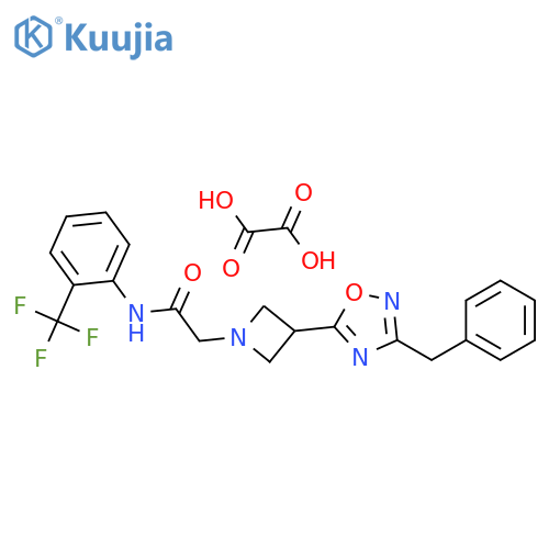 2-3-(3-benzyl-1,2,4-oxadiazol-5-yl)azetidin-1-yl-N-2-(trifluoromethyl)phenylacetamide; oxalic acid structure