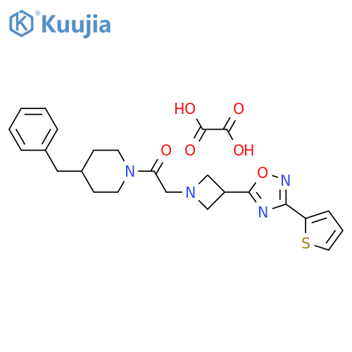 1-(4-benzylpiperidin-1-yl)-2-{3-3-(thiophen-2-yl)-1,2,4-oxadiazol-5-ylazetidin-1-yl}ethan-1-one; oxalic acid structure