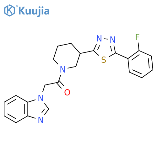 2-(1H-1,3-benzodiazol-1-yl)-1-{3-5-(2-fluorophenyl)-1,3,4-thiadiazol-2-ylpiperidin-1-yl}ethan-1-one structure