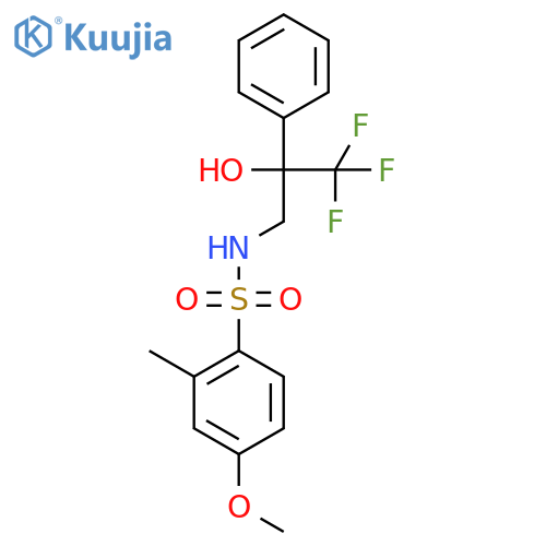 4-methoxy-2-methyl-N-(3,3,3-trifluoro-2-hydroxy-2-phenylpropyl)benzene-1-sulfonamide structure
