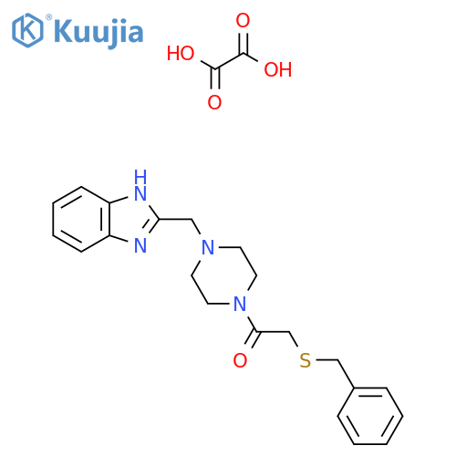 1-{4-[(1H-1,3-benzodiazol-2-yl)methyl]piperazin-1-yl}-2-(benzylsulfanyl)ethan-1-one; oxalic acid structure