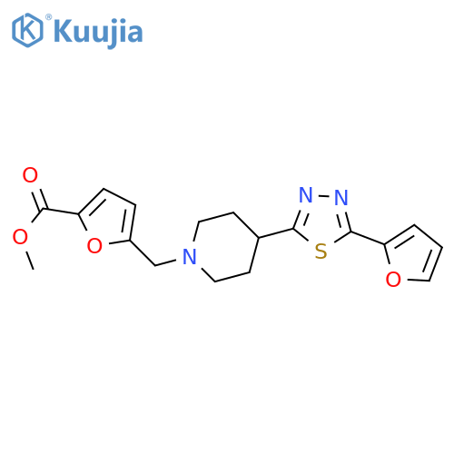 methyl 5-({4-5-(furan-2-yl)-1,3,4-thiadiazol-2-ylpiperidin-1-yl}methyl)furan-2-carboxylate structure