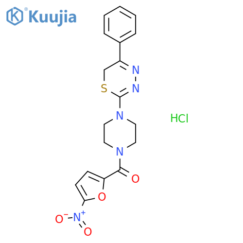 2-4-(5-nitrofuran-2-carbonyl)piperazin-1-yl-5-phenyl-6H-1,3,4-thiadiazine hydrochloride structure