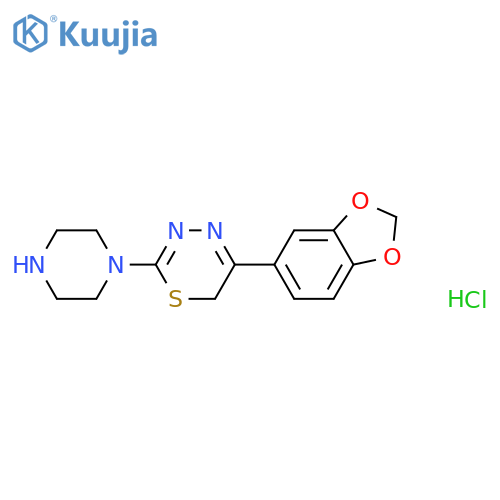 5-(2H-1,3-benzodioxol-5-yl)-2-(piperazin-1-yl)-6H-1,3,4-thiadiazine dihydrochloride structure