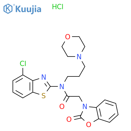 N-(4-chloro-1,3-benzothiazol-2-yl)-N-[3-(morpholin-4-yl)propyl]-2-(2-oxo-2,3-dihydro-1,3-benzoxazol-3-yl)acetamide hydrochloride structure
