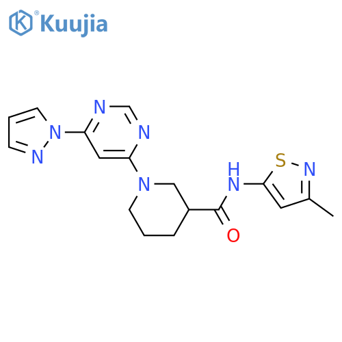 N-(3-methyl-1,2-thiazol-5-yl)-1-[6-(1H-pyrazol-1-yl)pyrimidin-4-yl]piperidine-3-carboxamide structure