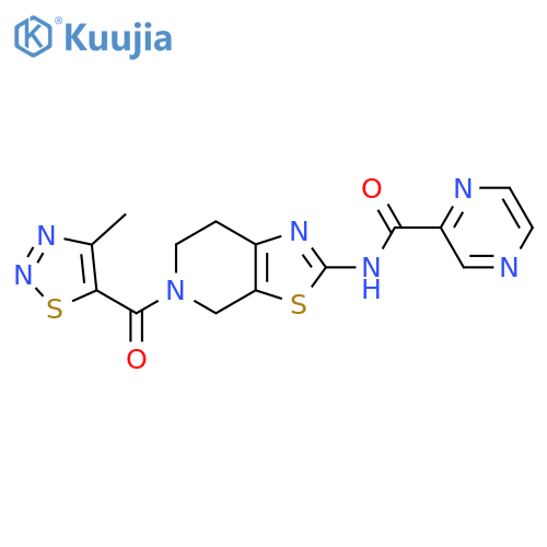 N-5-(4-methyl-1,2,3-thiadiazole-5-carbonyl)-4H,5H,6H,7H-1,3thiazolo5,4-cpyridin-2-ylpyrazine-2-carboxamide structure