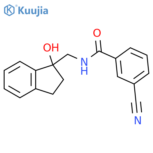 3-cyano-N-(1-hydroxy-2,3-dihydro-1H-inden-1-yl)methylbenzamide structure