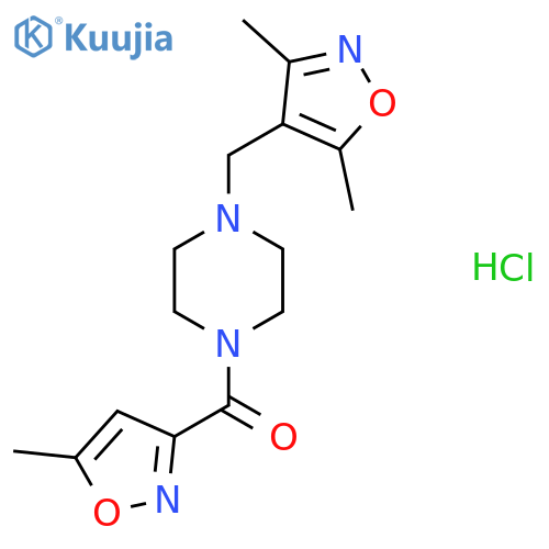 1-(3,5-dimethyl-1,2-oxazol-4-yl)methyl-4-(5-methyl-1,2-oxazole-3-carbonyl)piperazine hydrochloride structure