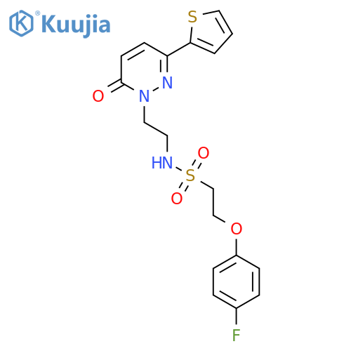 2-(4-fluorophenoxy)-N-{2-6-oxo-3-(thiophen-2-yl)-1,6-dihydropyridazin-1-ylethyl}ethane-1-sulfonamide structure