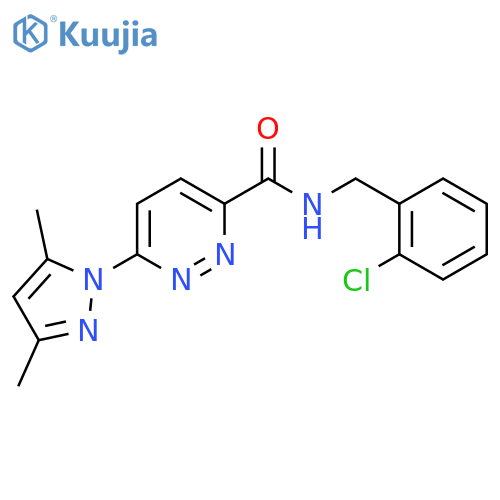 N-(2-chlorophenyl)methyl-6-(3,5-dimethyl-1H-pyrazol-1-yl)pyridazine-3-carboxamide structure
