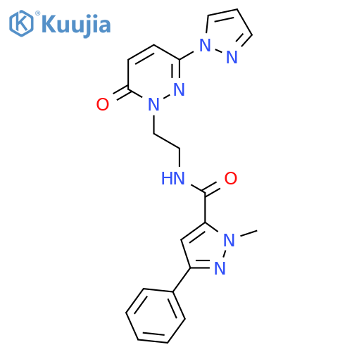 1-methyl-N-{2-6-oxo-3-(1H-pyrazol-1-yl)-1,6-dihydropyridazin-1-ylethyl}-3-phenyl-1H-pyrazole-5-carboxamide structure