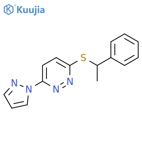 3-(1-phenylethyl)sulfanyl-6-(1H-pyrazol-1-yl)pyridazine structure